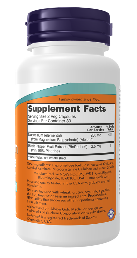 NOW® - Magnesium Glycinate with BioPerine® - 60 Veg Capsules | One Life Health
