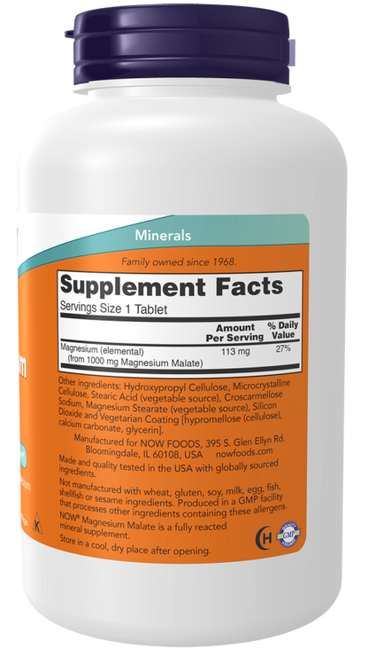NOW® - Magnesium Malate 1000 mg - 180 Tablets | One Life Health