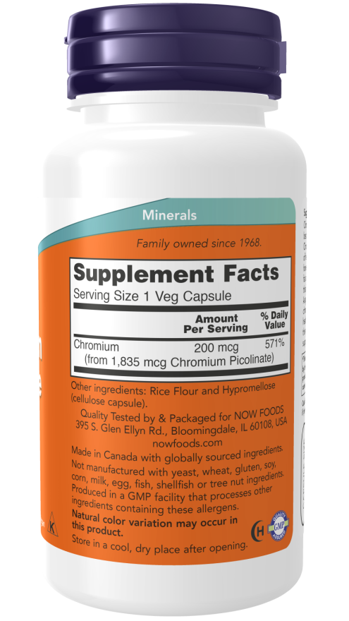 NOW® - Chromium Picolinate 200 mcg - 100 Veg Capsules | One Life Health