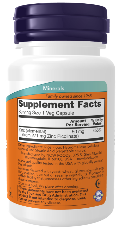 NOW® - Zinc Picolinate 50 mg - 60 Veg Capsules | One Life Health