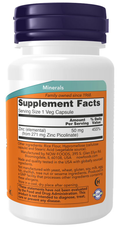 NOW® - Zinc Picolinate 50 mg - 60 Veg Capsules | One Life Health