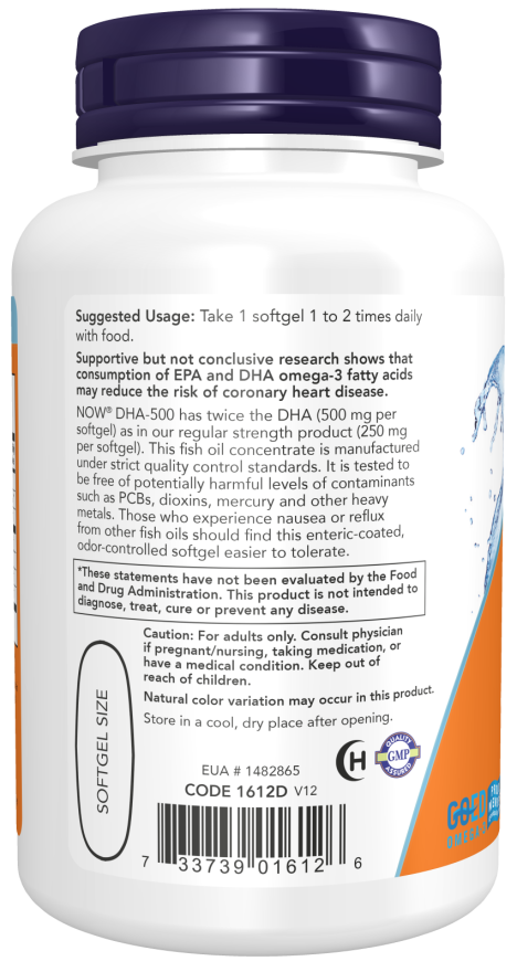NOW® - DHA-500 Fish Oil Double Strength - 90 Softgels | One Life Health