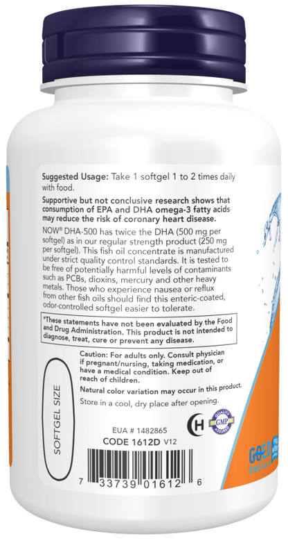 NOW® - DHA-500 Fish Oil Double Strength - 90 Softgels | One Life Health
