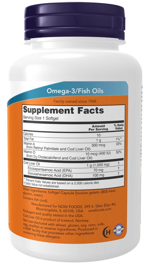 NOW® - Cod Liver Oil Extra Strength 1000 mg - 180 Veg Capsules | One Life Health