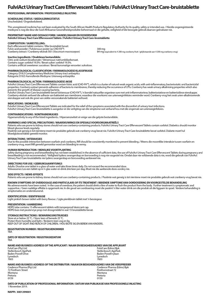 CREDENCE PHARMA - FulviAct UTC Fizzy - 15 Tablets | One Life Health