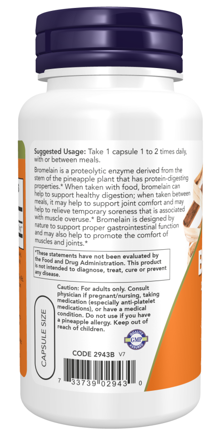NOW® - Bromelain 500 mg - 60 Veg Capsules | One Life Health