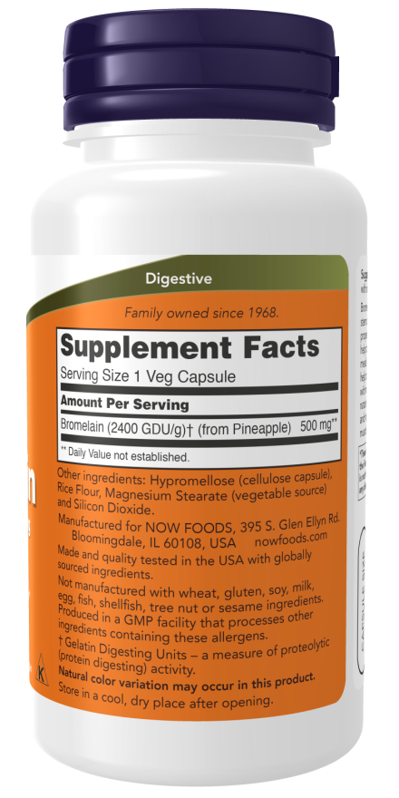 NOW® - Bromelain 500 mg - 60 Veg Capsules | One Life Health
