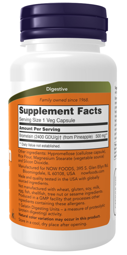 NOW® - Bromelain 500 mg - 60 Veg Capsules | One Life Health