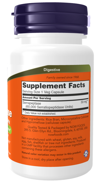 NOW® - Serrapeptase 60,000 Units of Activity - 60 Veg Capsules | One Life Health