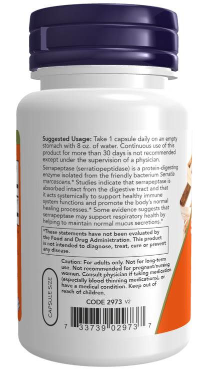 NOW® - Serrapeptase 60,000 Units of Activity - 60 Veg Capsules | One Life Health