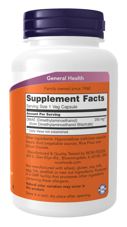 NOW® - DMAE 250 mg - 100 Veg Capsules | One Life Health