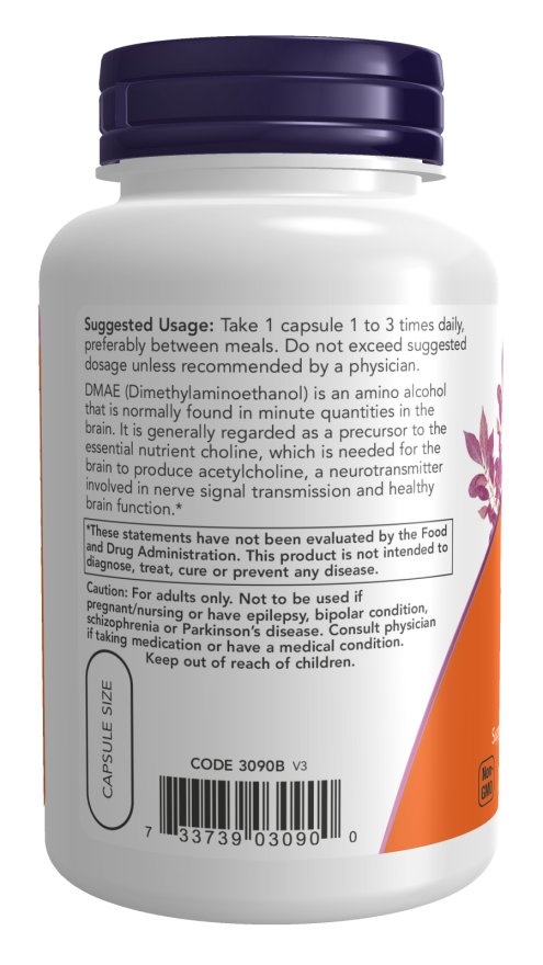 NOW® - DMAE 250 mg - 100 Veg Capsules | One Life Health