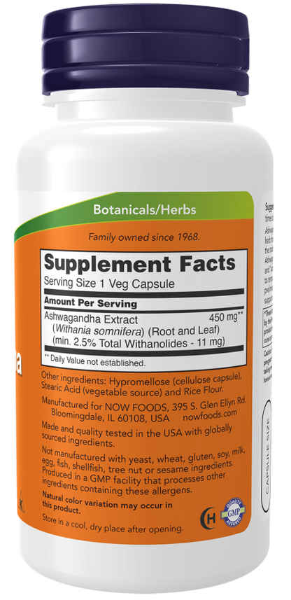 NOW - Ashwagandha 450 mg - 90 Veg Capsules | One Life Health