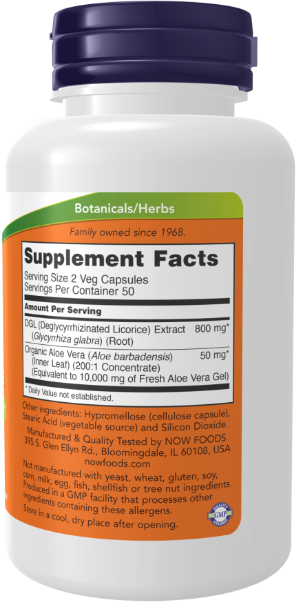 NOW® - DGL with Aloe Vera - 100 Veg Capsules | One Life Health