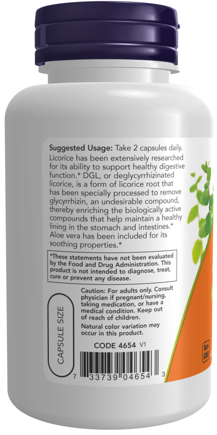 NOW® - DGL with Aloe Vera - 100 Veg Capsules | One Life Health