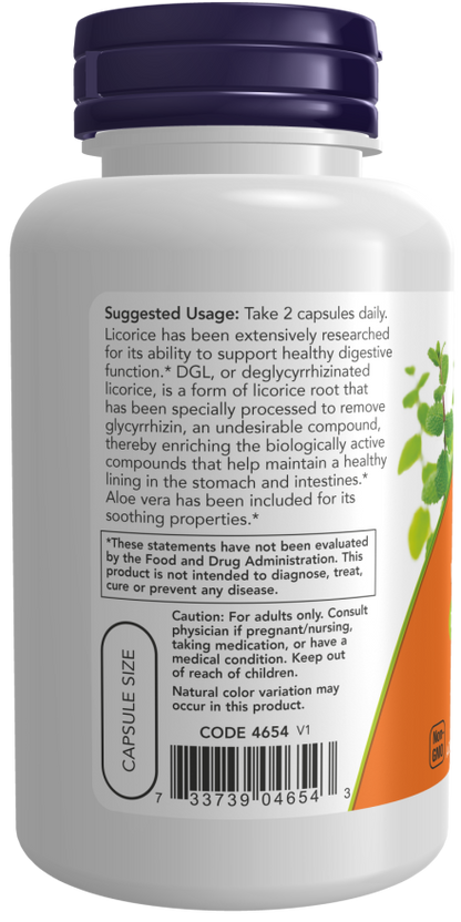 NOW® - DGL with Aloe Vera - 100 Veg Capsules | One Life Health