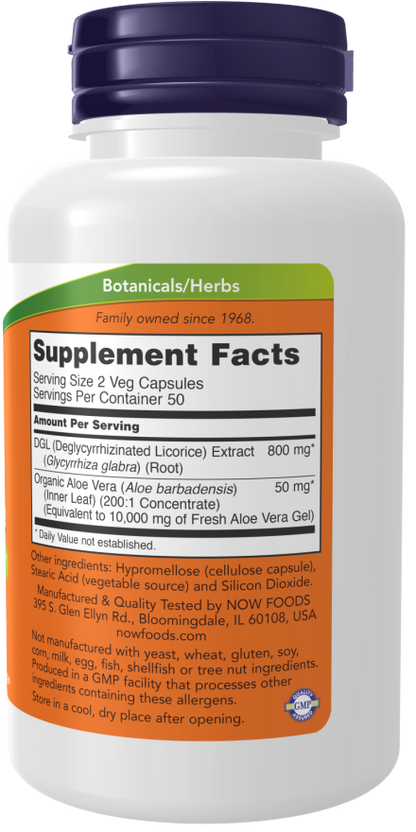 NOW® - DGL with Aloe Vera - 100 Veg Capsules | One Life Health