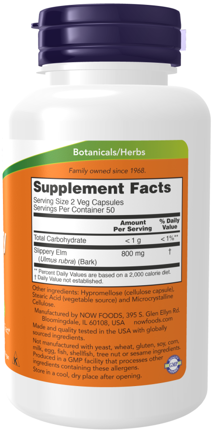 NOW® - Slippery Elm 400 mg - 100 Veg Capsules | One Life Health