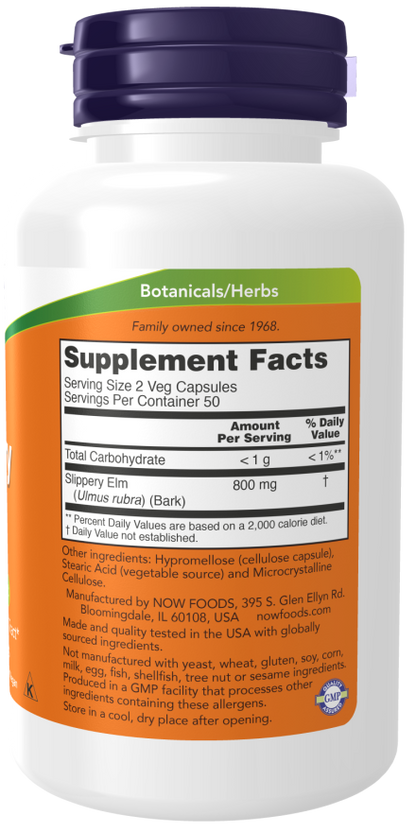 NOW® - Slippery Elm 400 mg - 100 Veg Capsules | One Life Health