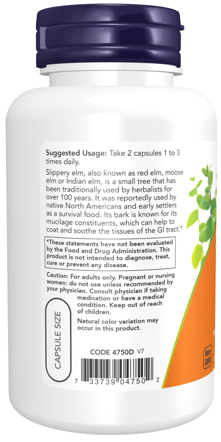 NOW® - Slippery Elm 400 mg - 100 Veg Capsules | One Life Health
