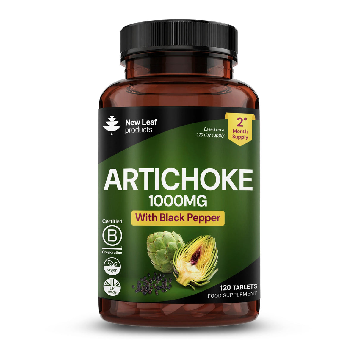 NEW LEAF - Artichoke 1000mg with Black Pepper - 120 Tablets | One Life Health