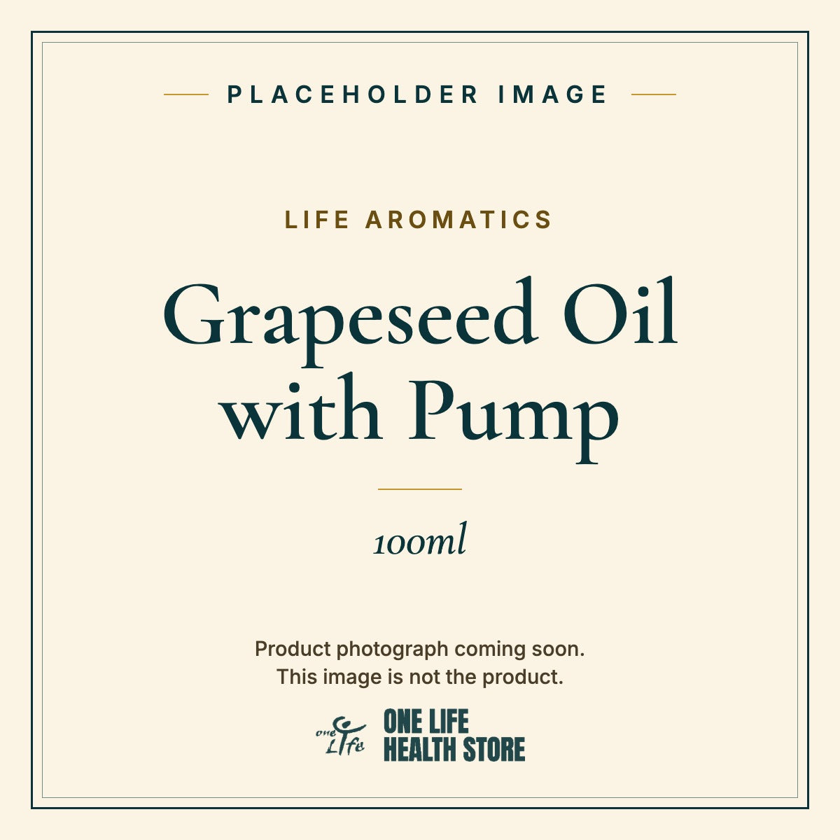 Placeholder image – LIFE AROMATICS Grapeseed Oil with Pump 100ml photograph coming soon