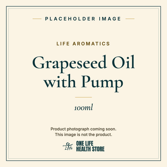 Placeholder image – LIFE AROMATICS Grapeseed Oil with Pump 100ml photograph coming soon