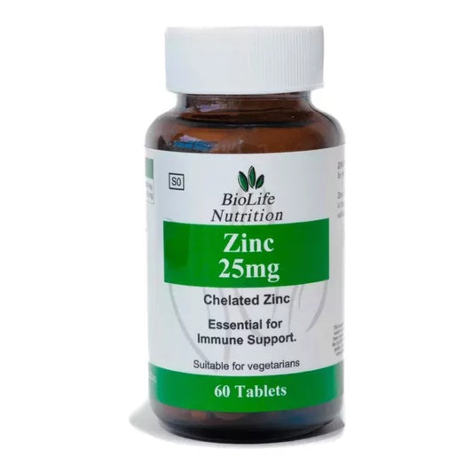 BIOLIFE NUTRITION - Chelated Zinc 25mg - 60 Tablets | One Life Health