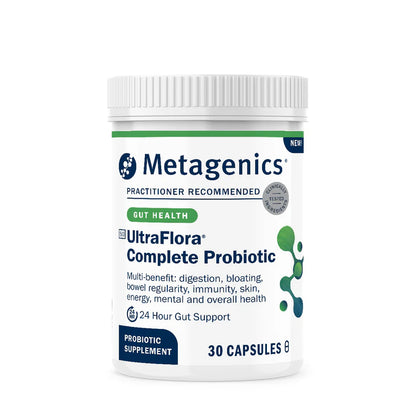 Metagenics UltraFlora Complete Probiotic 30 capsules bottle for digestive and immune support