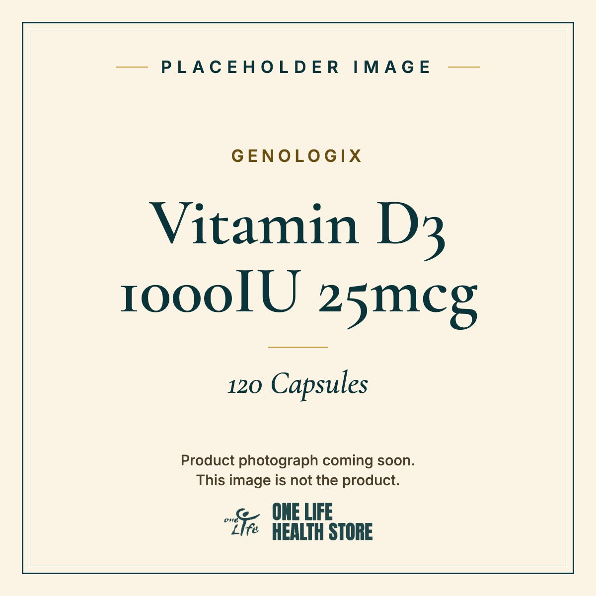 Placeholder image – GENOLOGIX Vitamin D3 1000IU 25mcg 120 Capsules photograph coming soon