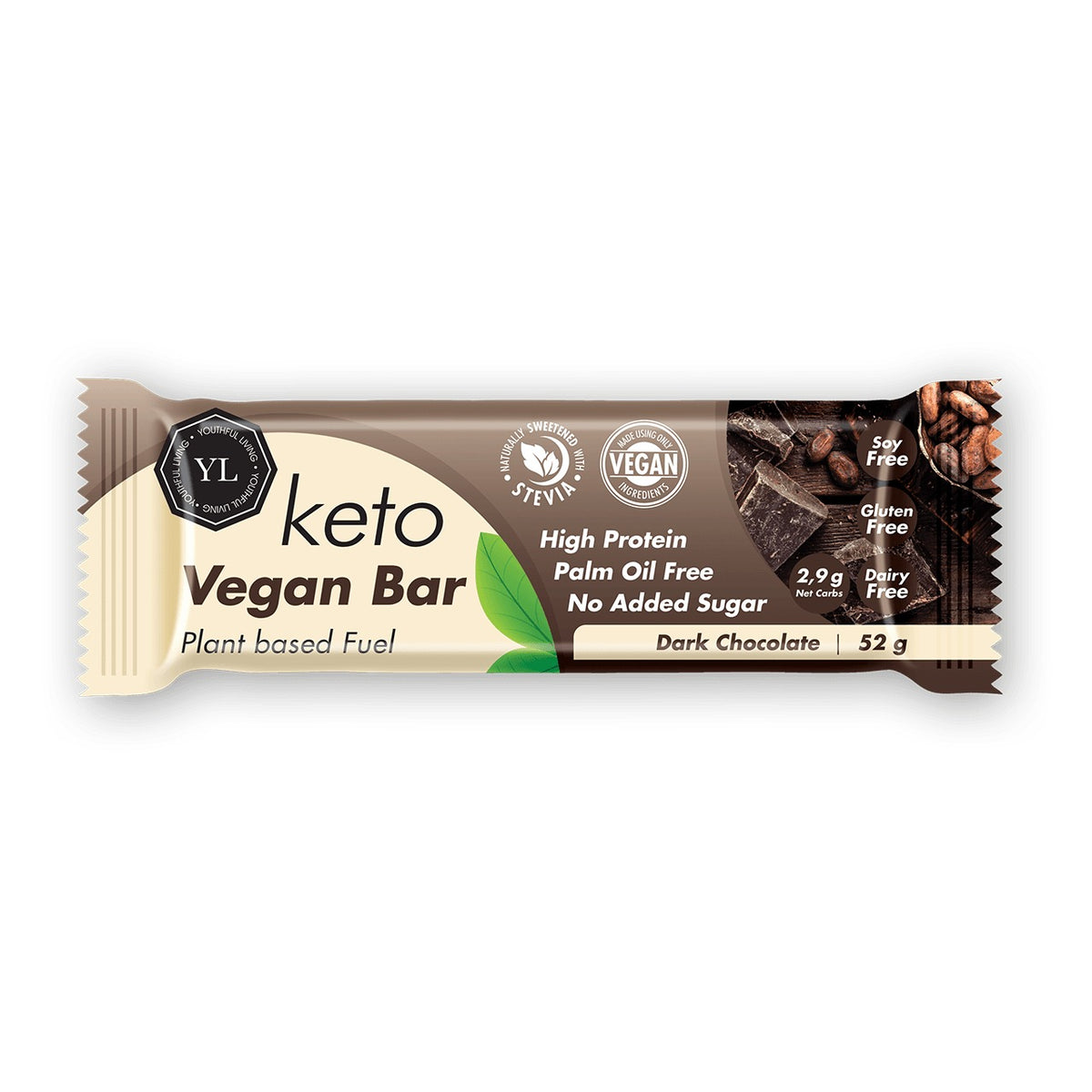 YOUTHFUL LIVING - Keto Vegan Bar Dark Chocolate - 52g | One Life Health