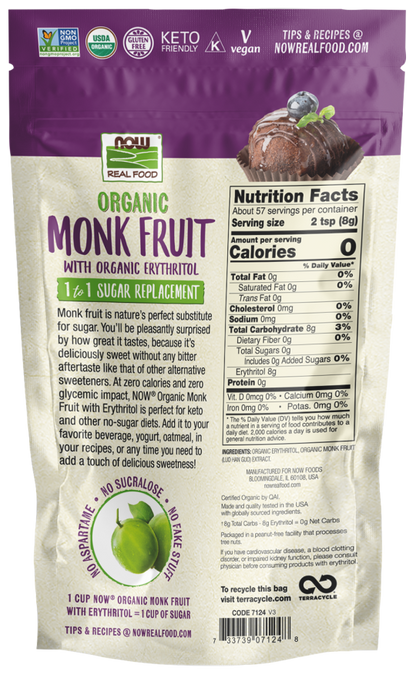 NOW® - Monk Fruit with Erythritol - 454g Powder | One Life Health