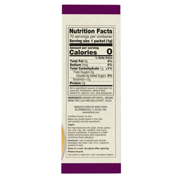 NOW® - Monk Fruit with Erythritol - 70×1g Packets | One Life Health