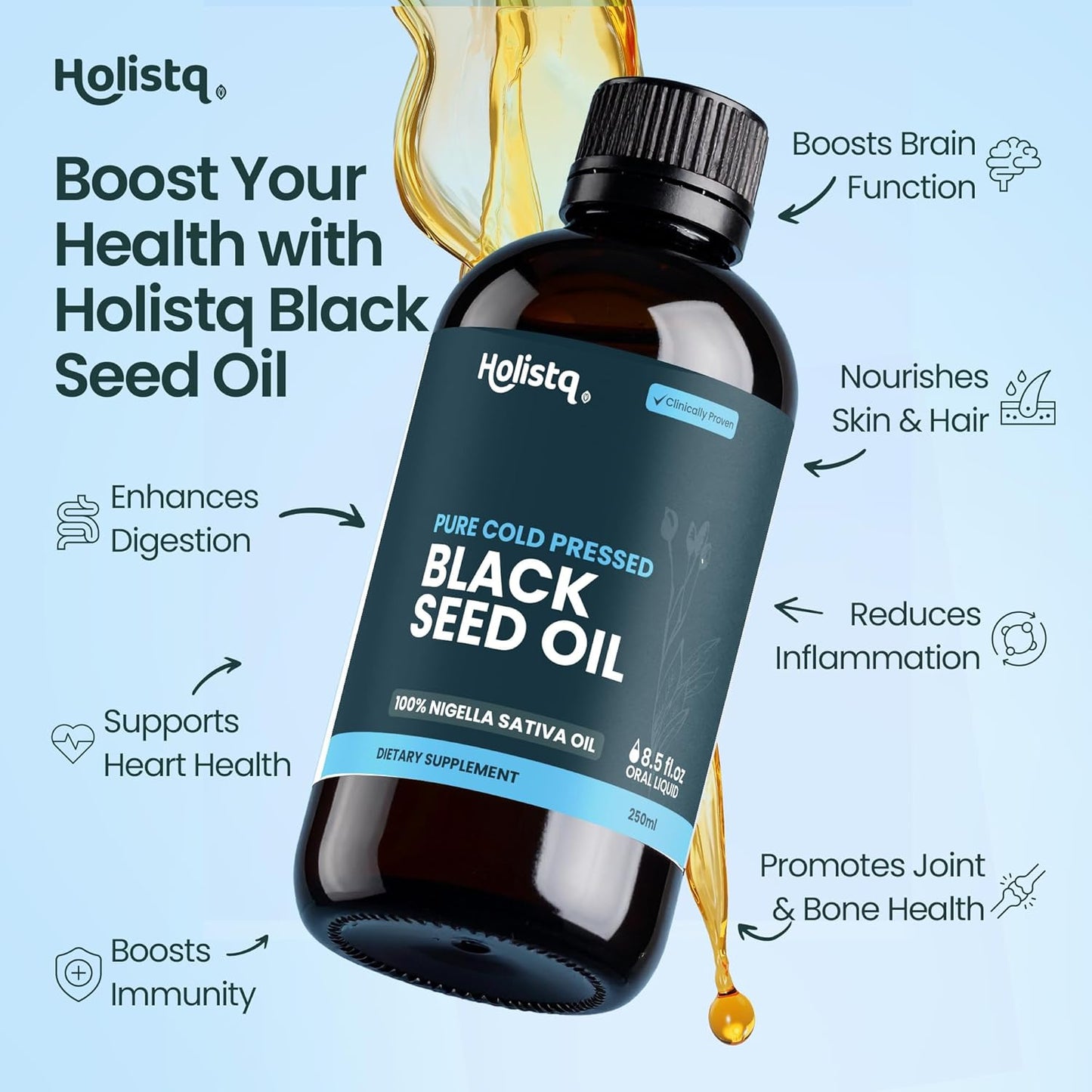 HOLISTQ - Pure Cold Pressed Black Seed Oil - 250ml | One Life Health