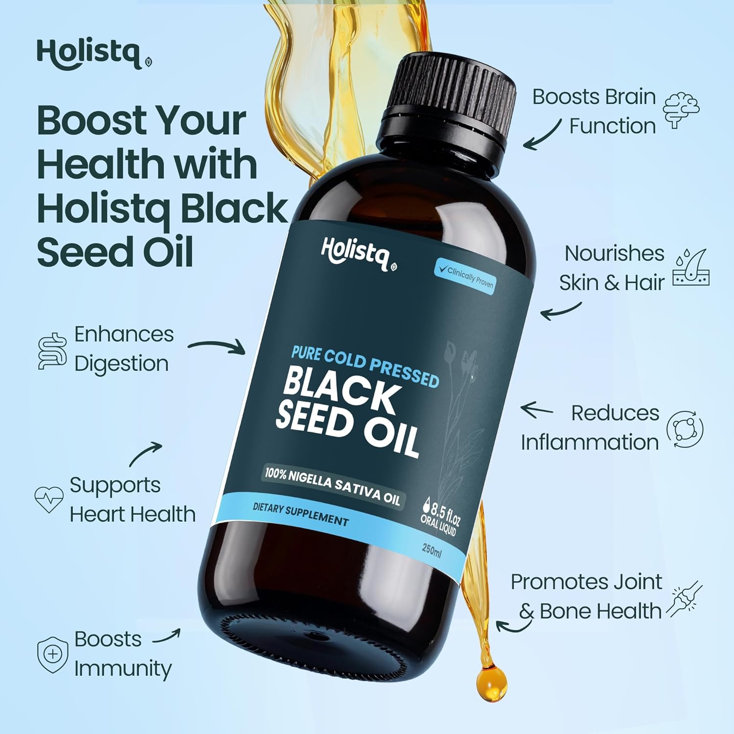 HOLISTQ - Pure Cold Pressed Black Seed Oil - 250ml | One Life Health