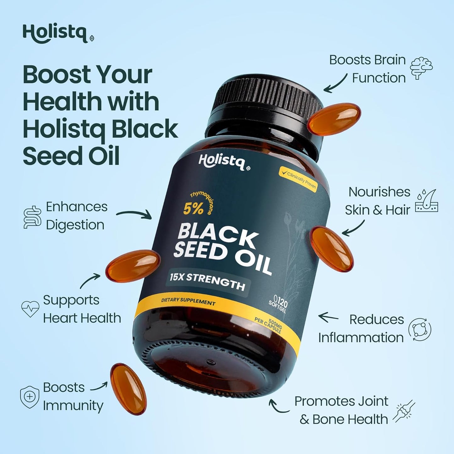 HOLISTQ - Pure Cold Pressed Black Seed Oil - 120 Softgels | One Life Health