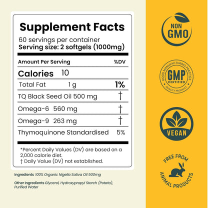 HOLISTQ - Pure Cold Pressed Black Seed Oil - 120 Softgels | One Life Health