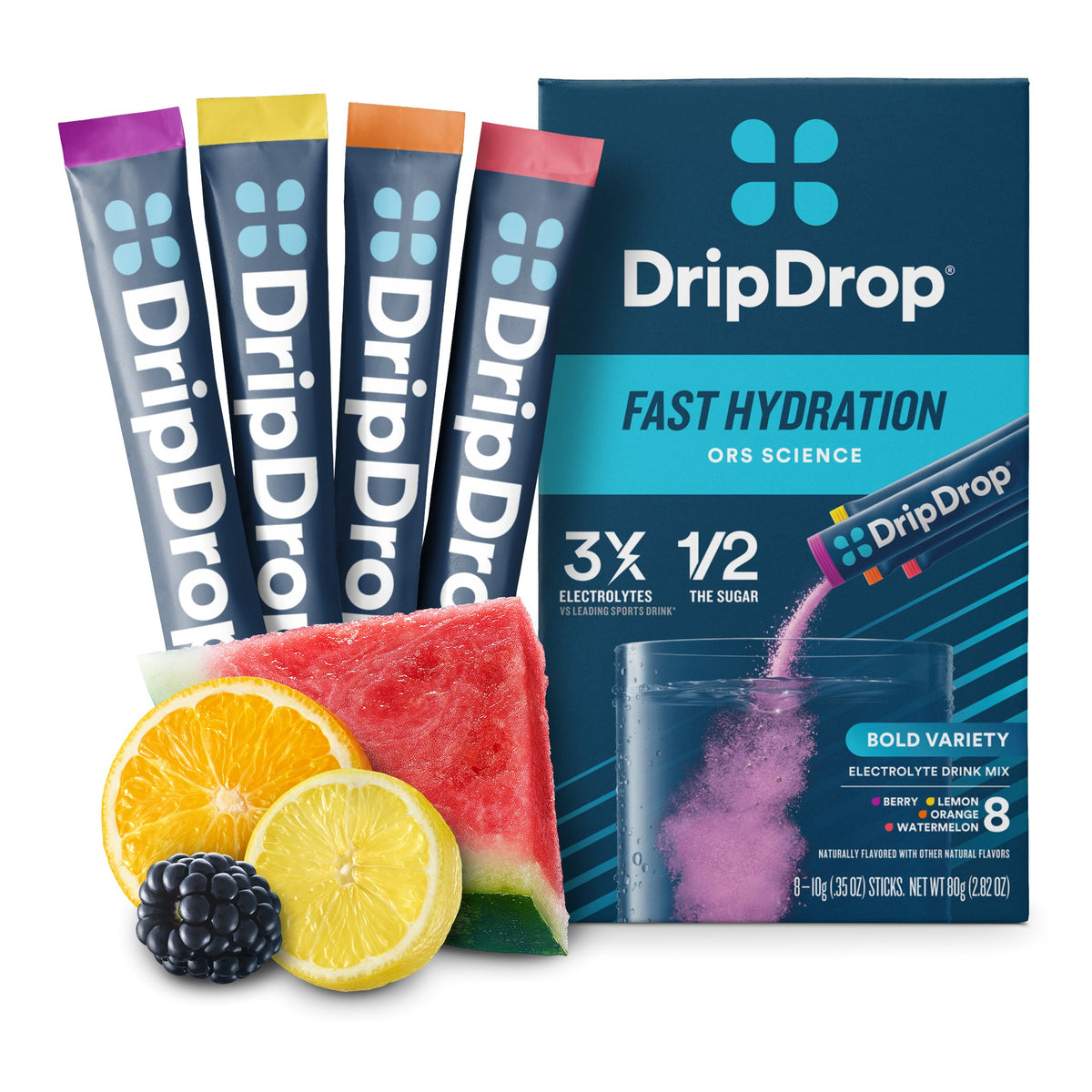 DRIPDROP - Electrolyte Hydration Powder Bold Variety - 8 Sachets | One Life Health