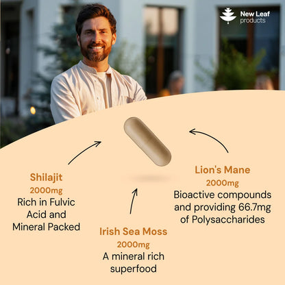 NEW LEAF - Shilajit, Sea Moss & Lion's Mane - 120 Capsules