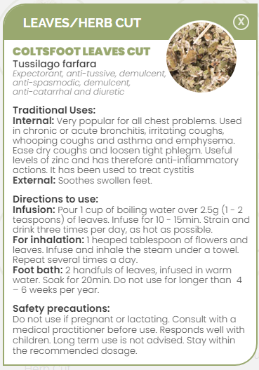 PHARMA GERMANIA - Coltsfoot Leaves Cut - 75g | One Life Health