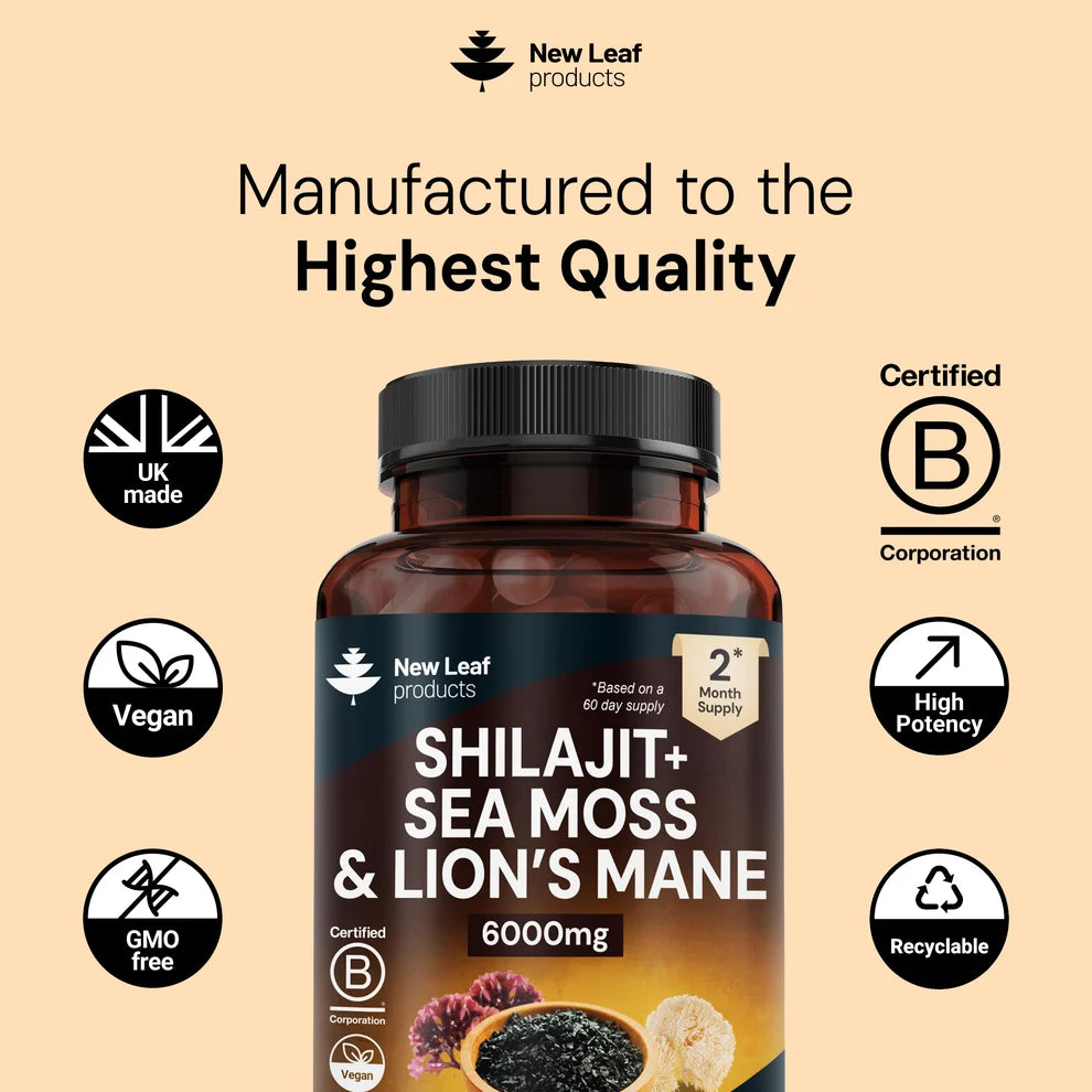 NEW LEAF - Shilajit, Sea Moss & Lion's Mane - 120 Capsules