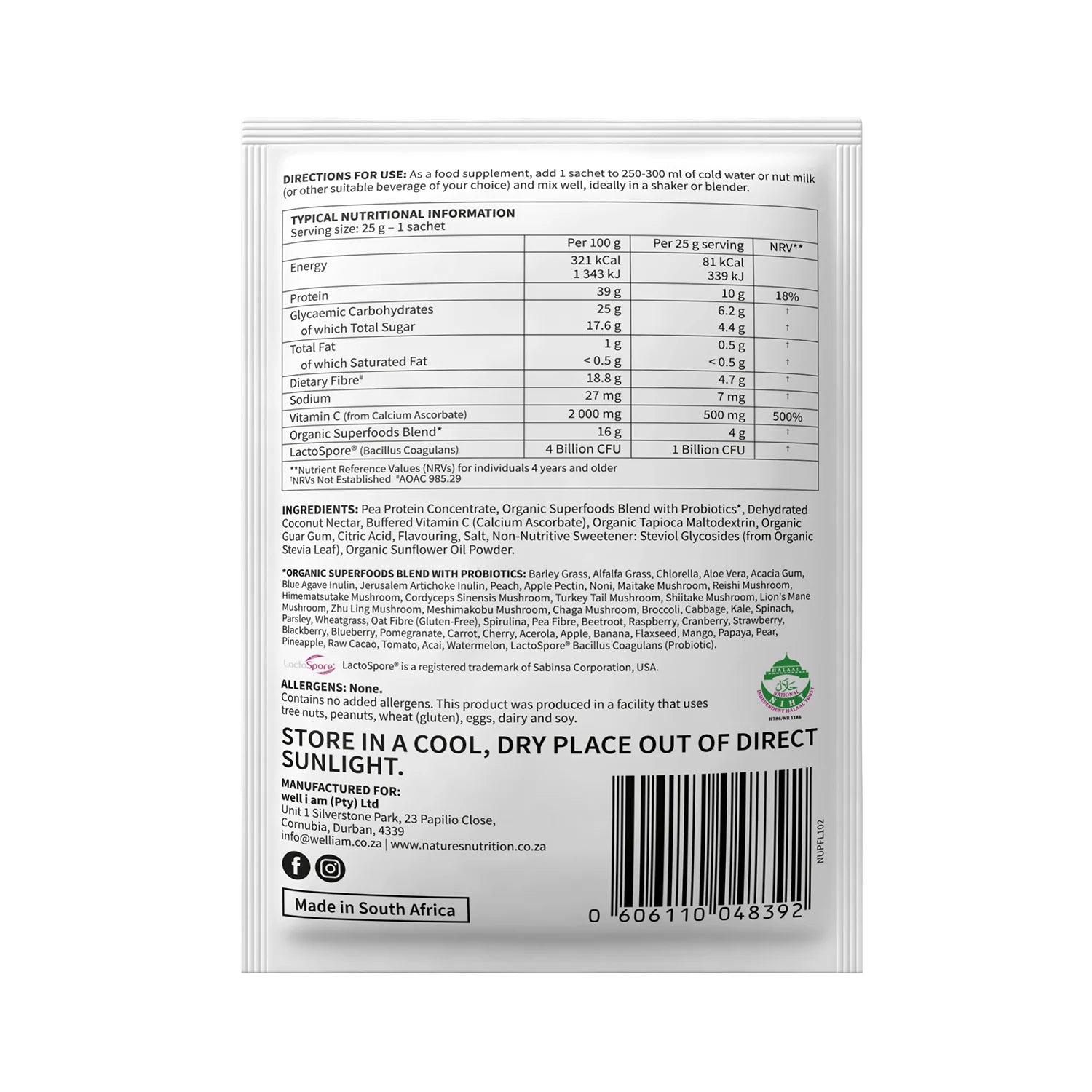 NATURE'S NUTRITION - Coconut Vanilla Superfoods Drink Mix Sachets 25g | One Life Health