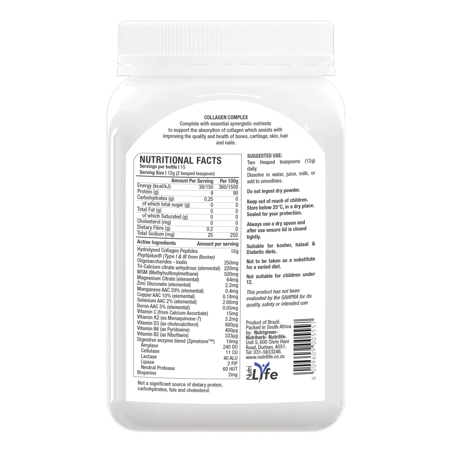 NUTRILIFE - Hydrolysed Collagen Peptides Complex Plain 185g | One Life Health