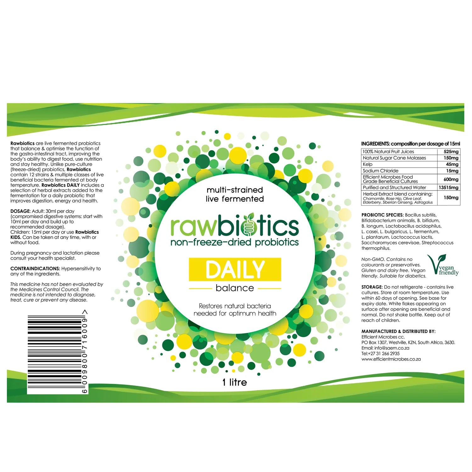 RAWBIOTICS - Daily Balance Probiotic – 1L | One Life Health