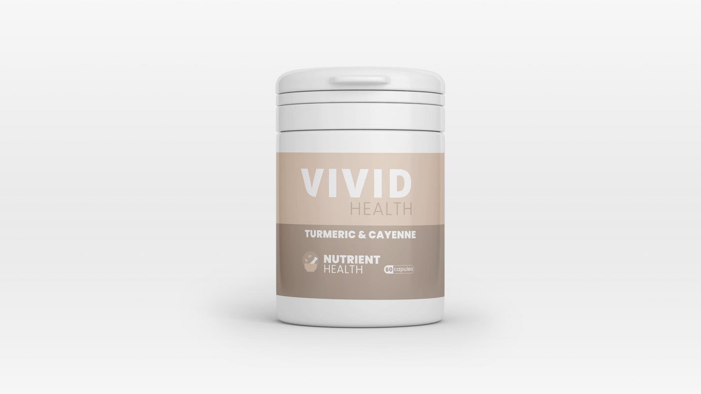 VIVID HEALTH - NUTRIENT HEALTH - Turmeric & Cayenne 60 Capsules | One Life Health