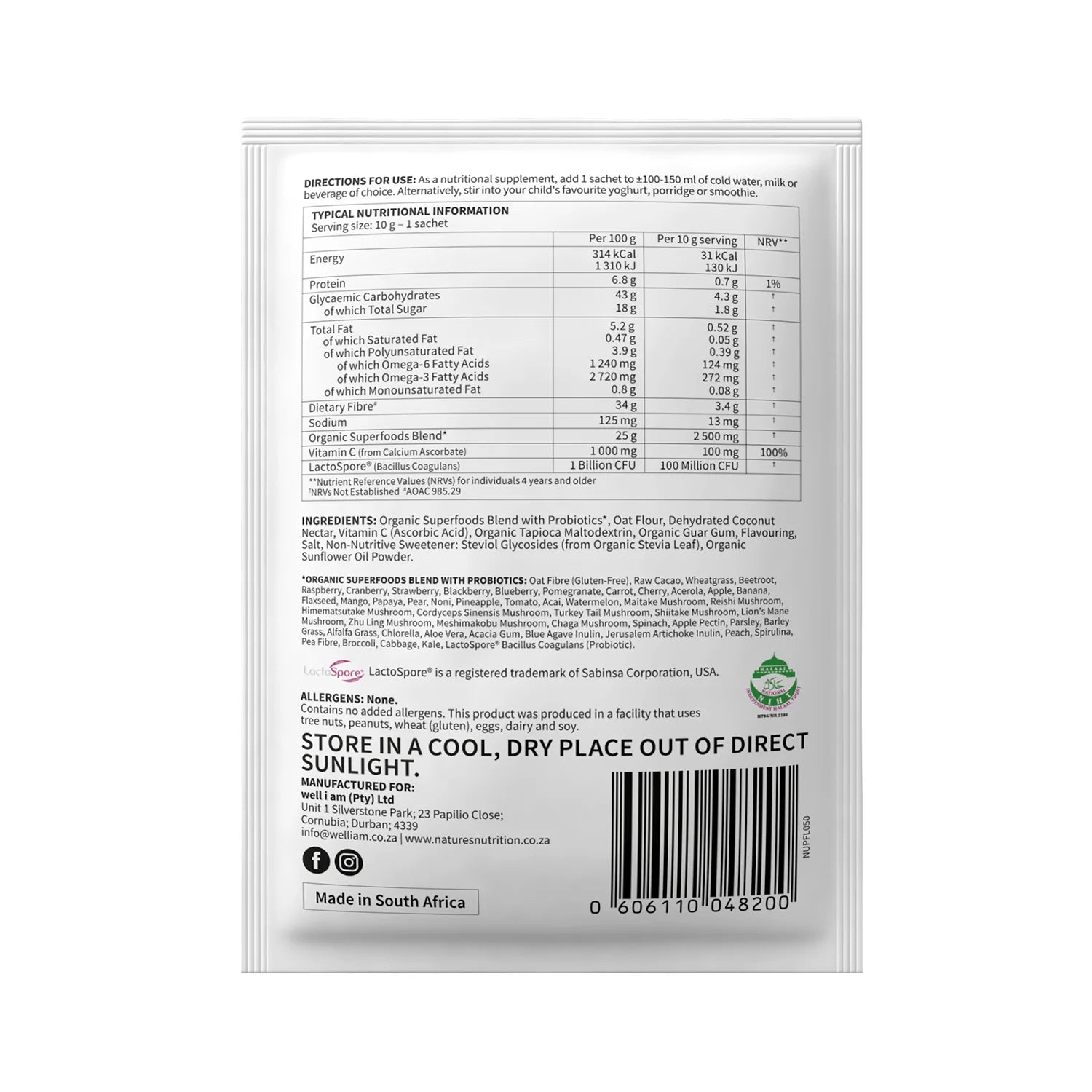 NATURE'S NUTRITION - Kiddies Superfoods Drink Mix Raw Chocolate Sachets | One Life Health