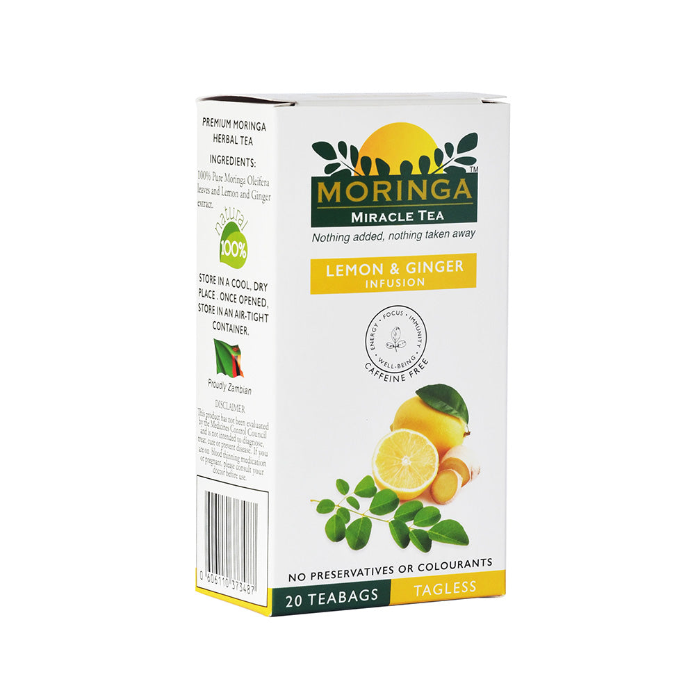 MORINGA INITIATIVE - Moringa Tea Lemon & Ginger Infusion - 20 Bags | One Life Health