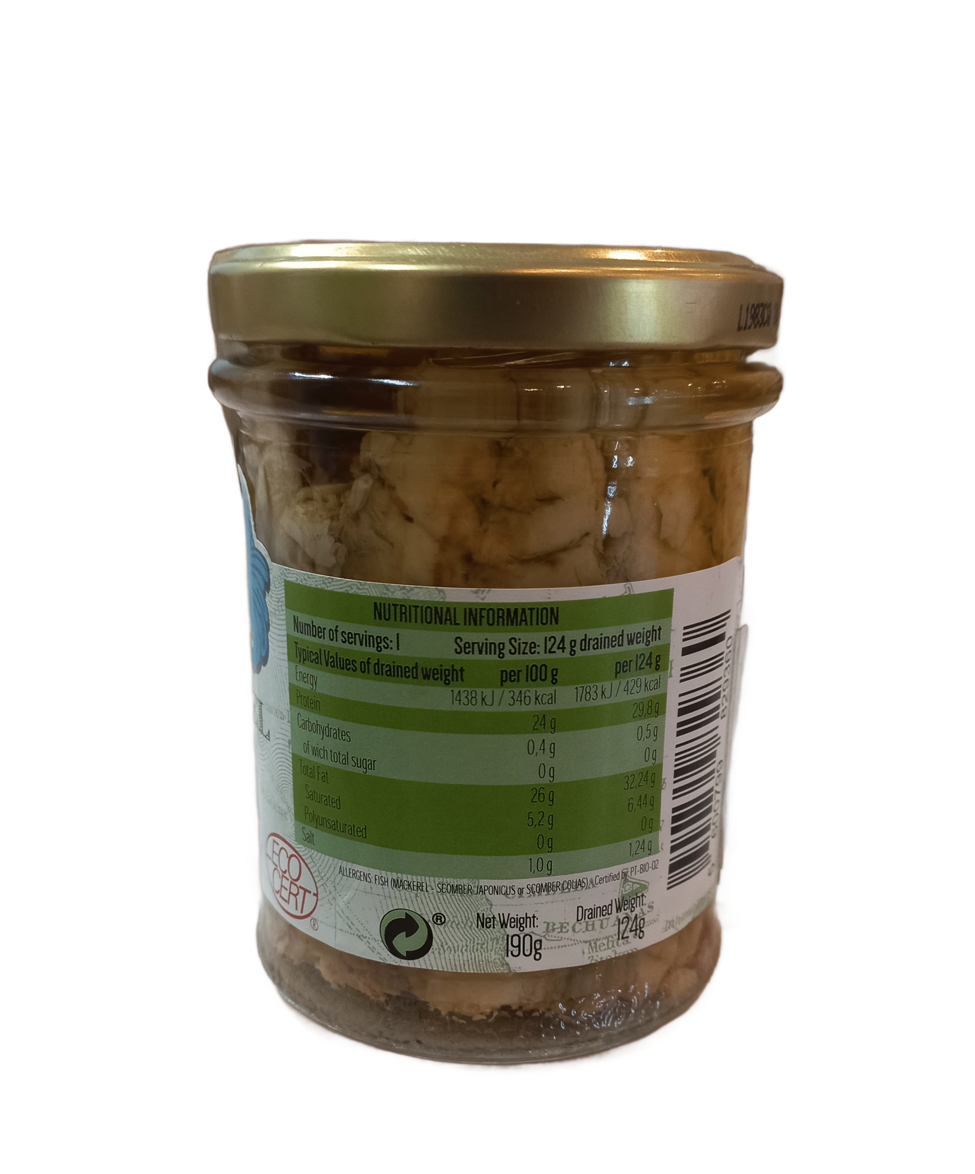 MAR - Mackerel Fillets in Organic Extra Virgin Olive Oil - 190g Jar | One Life Health