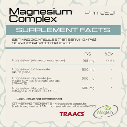 PRIMESELF - Magnesium Complex - 60 Veg Capsules | One Life Health