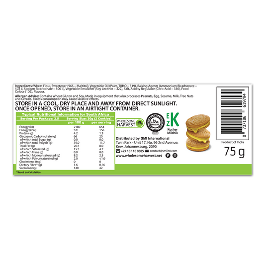WHOLESOME HARVEST - Pineapple Cream Cookies No Sugar Added - 75g | One Life Health